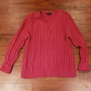 Lands' End Women's V-Neck Cable Knit Sweater - Red